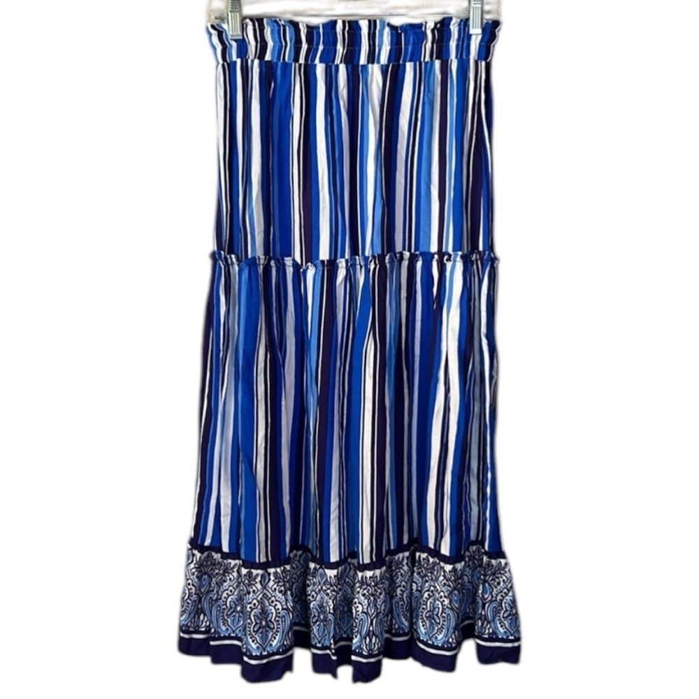 Gibson Petite Sugarplum Portofino Seastripe Midi Skirt Size PS - Picture 3 of 7